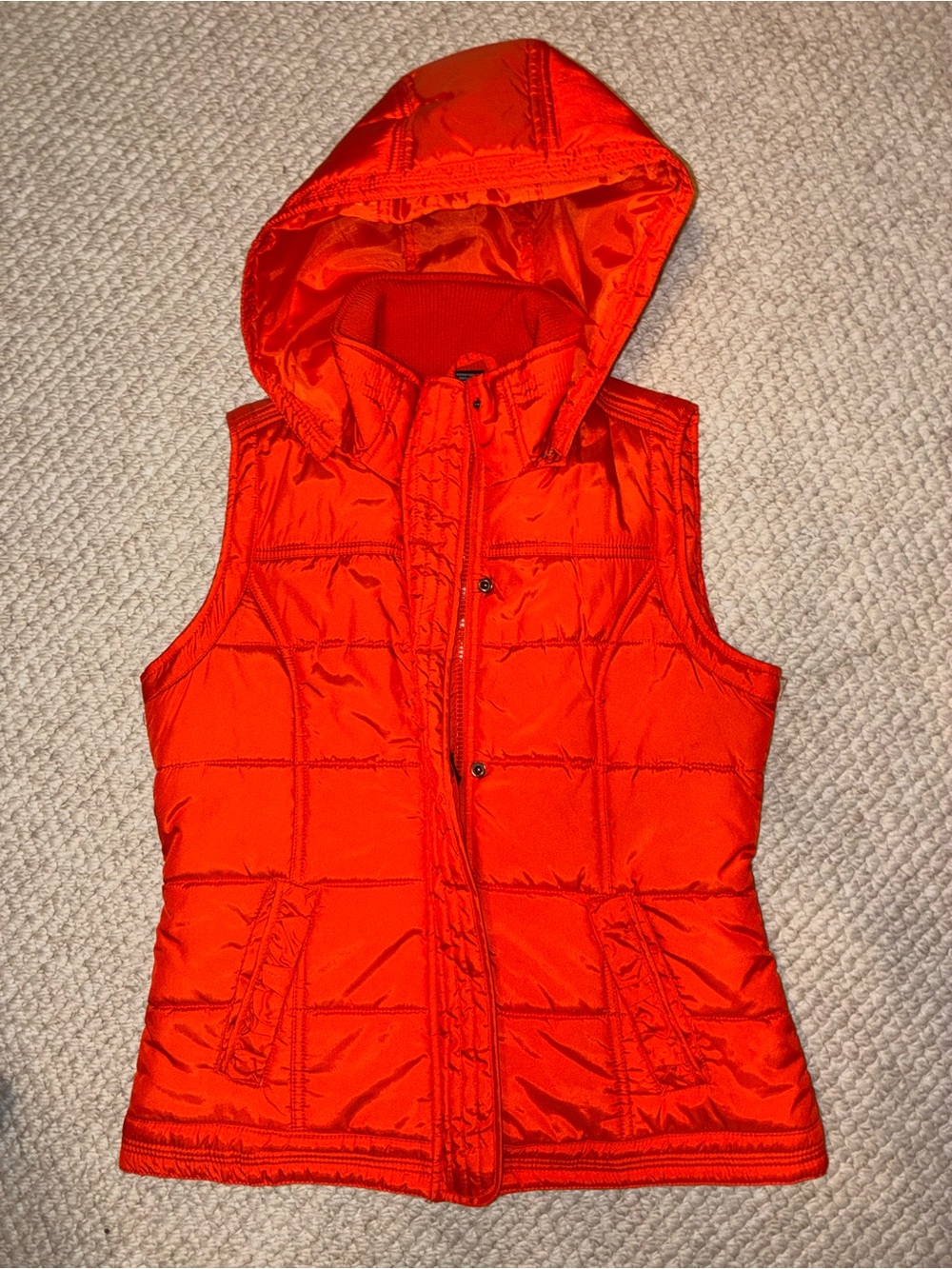 New York & Company Orange Quilted Hooded Puffer Vest